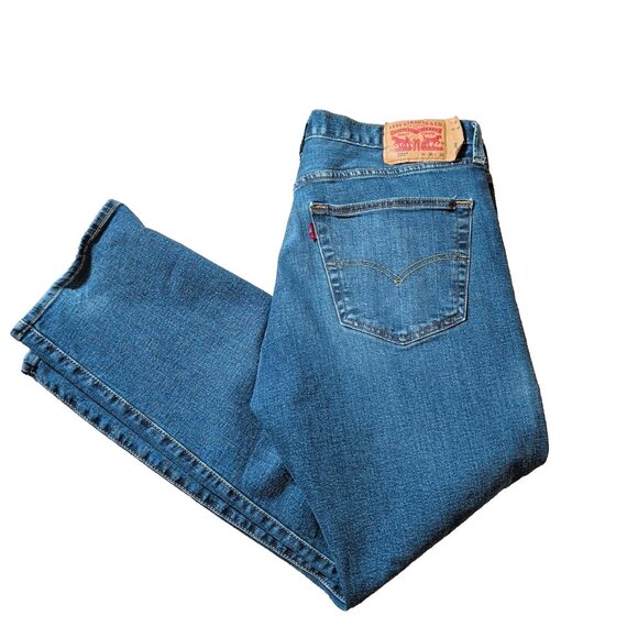 Levis 501 Mens Blue Dark Wash Straight Leg Fit Button Fly Modern Jeans 36X28 - Picture 2 of 14